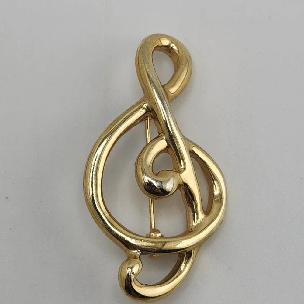 Vintage Treble Clef Music Note Brooch Pin Gold Tone Music Jewelry Brooch